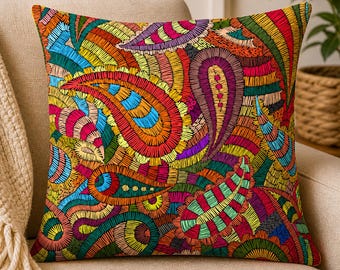 Colorful Paisley Digital Print Fabric, Embroidery Look Boho Upholstery Fabric By The Yard