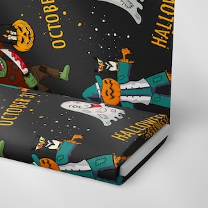 Halloween fabric by the yards, Happy Halloween, Scary Monsters Ghost Pumpkin Man Spooky Cake,-October 31 Decor Print Fabric