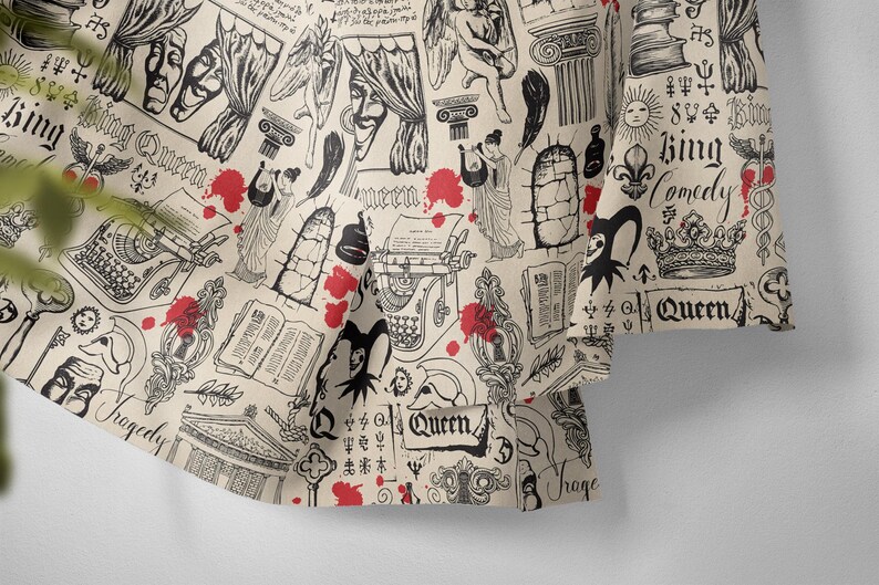 Vintage Theater Gothic Fabric – Drama & Tragedy Print Textile for DIY Home Projects image 4