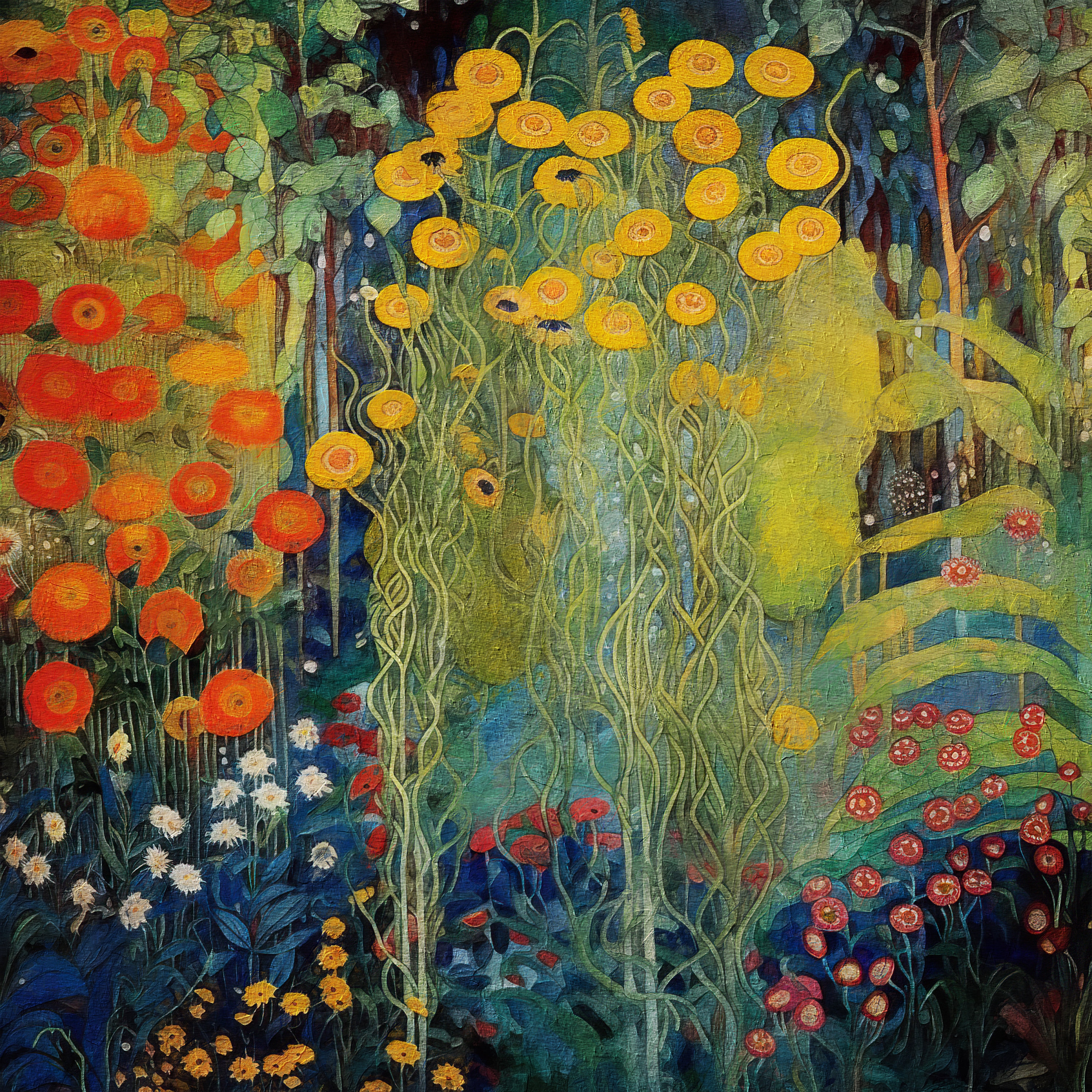 Klimt Style Garden Flowers Panel Fabric, Poster Fabric, Chair Upholstery, Home Decor, Panel Fabric, Klimt Wall Art Fabric, Wall Art Decor