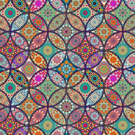 Mængde penge Slapper af vi Colorful Mandala Fabric Mandala Print Fabric Polyester - Etsy