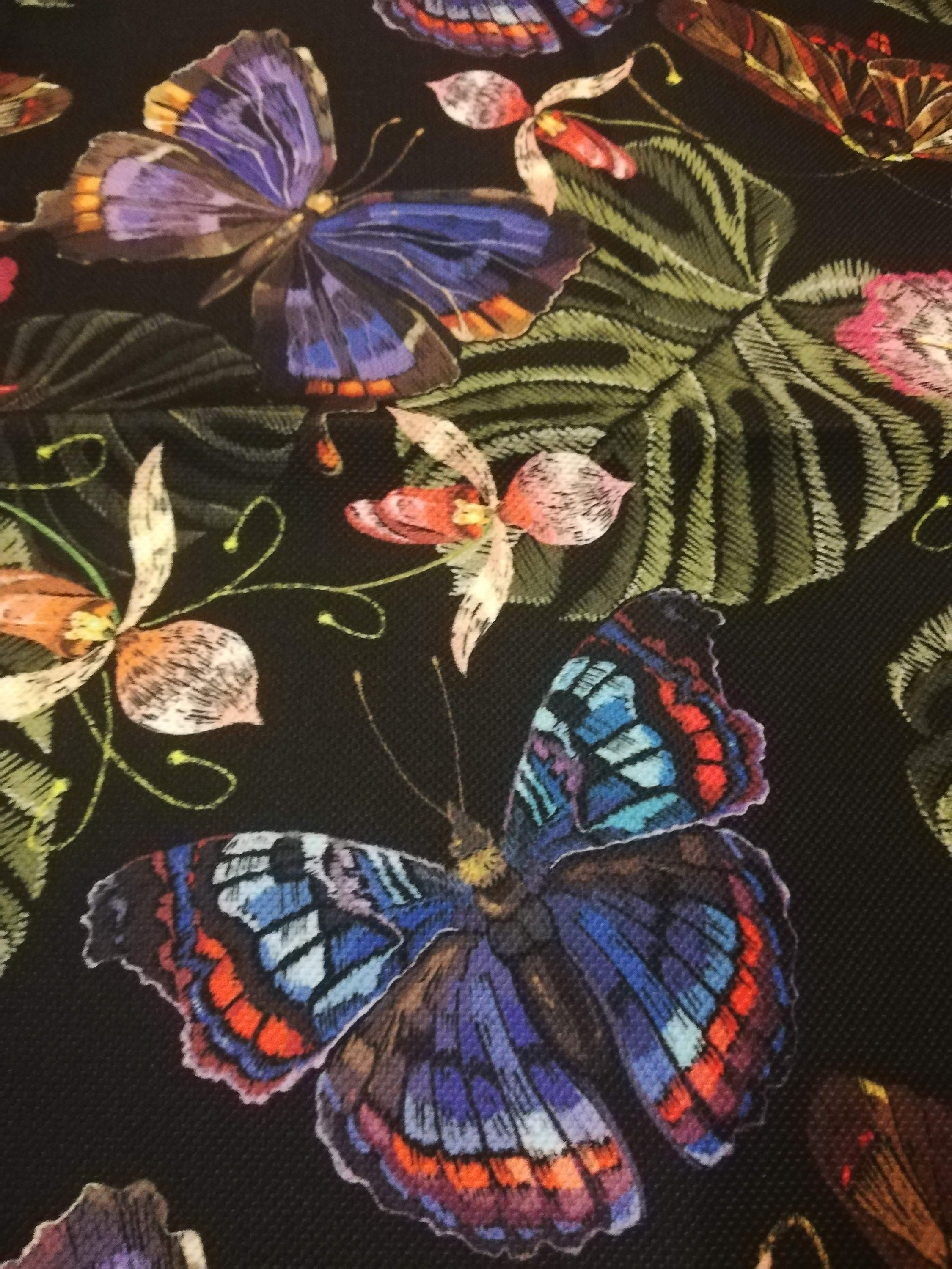 Butterflies and Flowers Embroidery Effect Fabric Butterflies Etsy