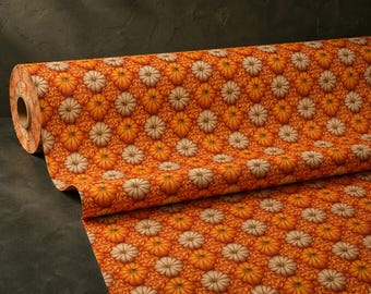 Tela con estampado de calabaza 3D: Estampado de tapicería de Halloween, tela de poliéster cortada a medida.