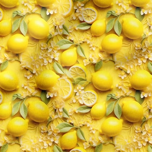 Lemon Bloom Fabric, Citrus & Blossom Digital Print Fabric by the yards – 3D Look Lemon Print Fabric Kitchen Decor DIY