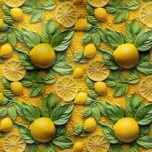 Citrus Radiance – Yellow Lemon Digital Print Fabric by the yards – 3D Look Lemon Print Fabric Kitchen Decor & DIY
