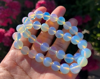 Opalite Beaded Bracelet 10mm, Opalite Bracelet, Opalite Smooth Round Stone, Crystal Bracelet with