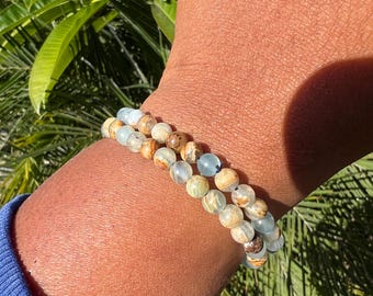 Lemurian Aquatine Calcite Beaded Bracelet, Crystal Bracelet, Blue Stone Bracelet, 6mm Beaded Bracelet, Gifts for Women, Gifts for Men, Jewel