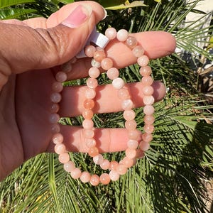 Peach Moonstone 6mm Beaded Crystal Bracelet, Moonstone, Crystal Jewelry, Gifts for Women, Gifts for Men