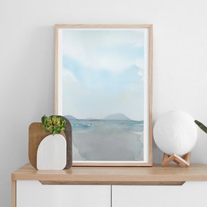 Abstract Landscape Watercolor Painting, Modern Watercolor Print Art, Sea Water Painting in Blue, Nature Art, Subtle Art