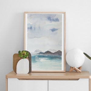Abstrakte Landschaft Meer Aquarell Malerei, Moderne Aquarell Kunst, Wasser Malerei in Blau, Natur Kunst, Geschenk Druck
