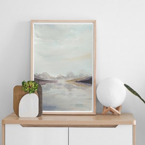 Abstraktes Landschaft Aquarell auf einem See, moderne Aquarell Druck Kunst, Aquarell in blau rosa gelb, Naturkunst, Geschenk