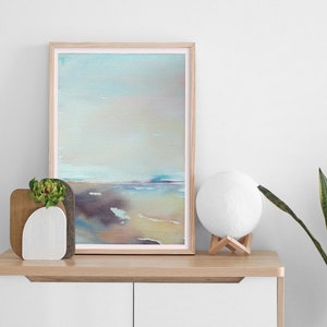 Abstract Landscape Watercolor Painting, Modern Watercolor Print Art, Water Painting in Blue Purple Yellow, Nature Art, Subtle Art