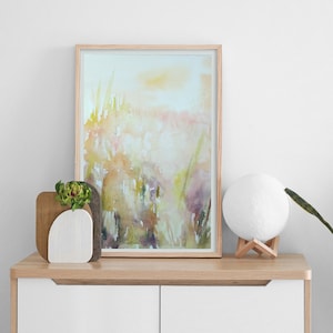 Abstract landschap aquarel schilderij, moderne aquarel print kunst, natuurlijke kunst, cadeau, home decor