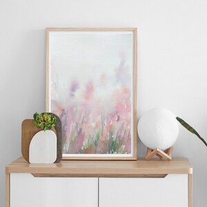 Abstraktes Landschaft Aquarell auf einem See, moderne Aquarell Druck Kunst, Aquarell in blau rosa gelb, Naturkunst, Geschenk