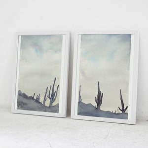 Wand Blaue Wüste, Landschaft Aquarell Malerei, Set von 2 neutralen Wandkunst, abstrakte Wüste, Wandkunst, Berg Kaktus Wüste