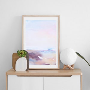 Abstract Landscape Watercolor Painting, Modern Watercolor Print Art, Water Painting in Blue Purple Yellow, Nature Art, Subtle Art