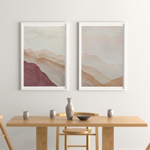 Wall Decor,  Landscape Watercolor Painting, Set of 2 Neutral Wall Art, Abstract Painting, Wall Art Prints, Mountain Print
