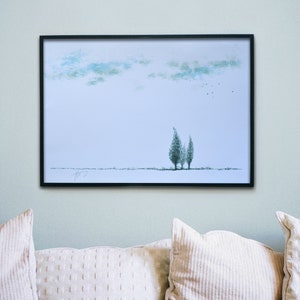 Acquerello Verde Paesaggio Pittura Originale Stampa Arte Minimalista Pittura Decorazione Parete Stampa