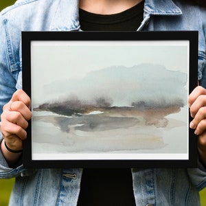 Abstract Landscape Watercolor Painting, Modern Watercolor Print Art, Water Painting in Gray Brown, Nature Art, Home Decor