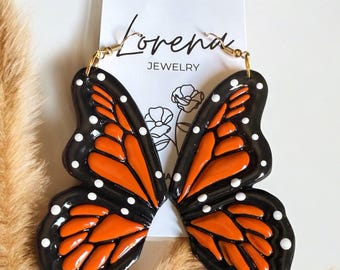 Monarch Butterfly Wing Earrings | Handmade Polymer Clay Jewelry | Nature Inspired