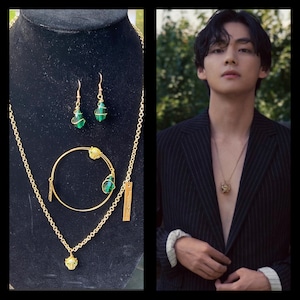 Taehyung Gold Panther Necklace, Bracelet and Earrings (set