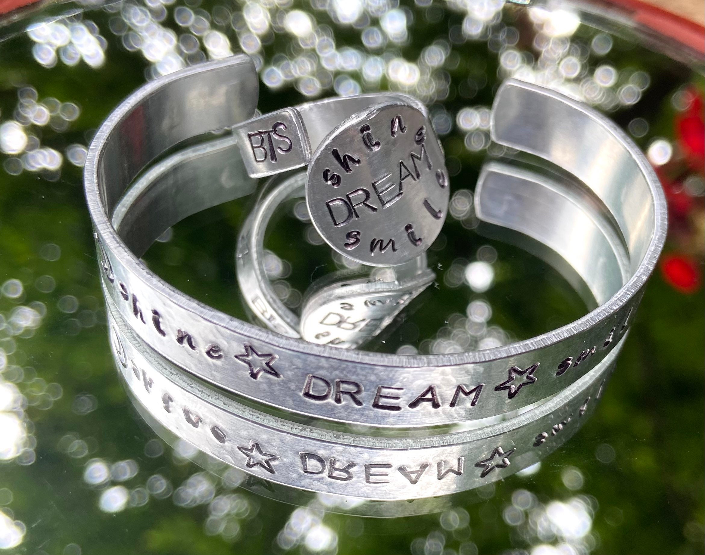 SHINE DREAM SMILE Stamped Metal Bracelet or Ring - Etsy