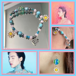 Whimsical Yoongi glass beaded stretch bracelet / earrings