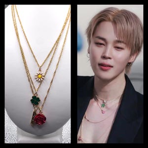 Jimin fashion show inspired Flower and Clover Triple Necklace