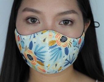 Daffodil and Peony Floral Face Mask with Filter Pocket | Washable Adjustable Mask | Gift for Her