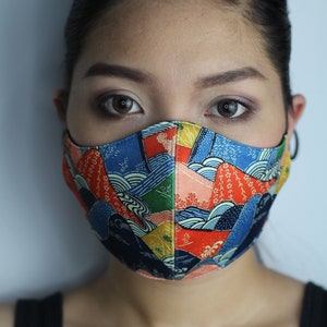 Japanese Print Face Mask with Filter Pocket | Japanese Art Work | Japanese Kimono | Adjustable Face Mask | Gift Idea