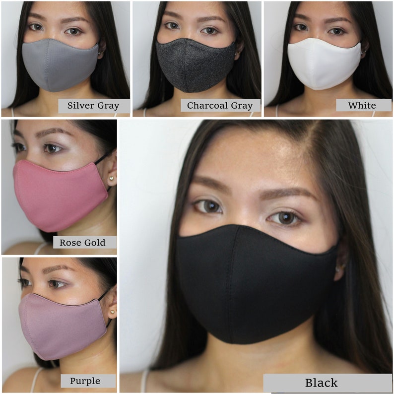 Washable Face Mask with Filter Pocket OR Reversible black on the back Neoprene Adjustable Ear Loops Reusable Small/Medium Adult image 1