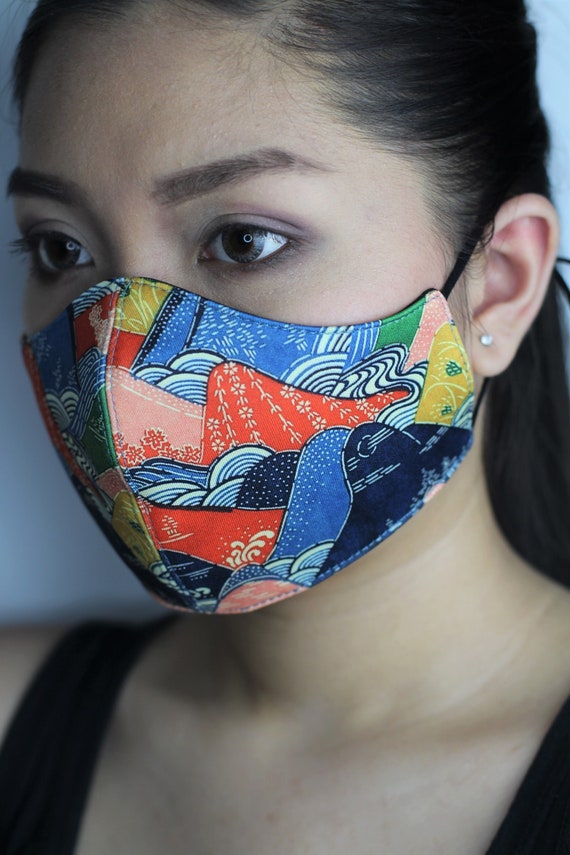 Japanese Kimono Art Face Mask: Washable, Reusable, with Filter Pocket