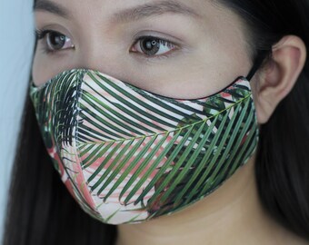 Palm Leaves Face Mask with filter pocket and adjustable ear band | Tropical Plant Lovers Washable Mask