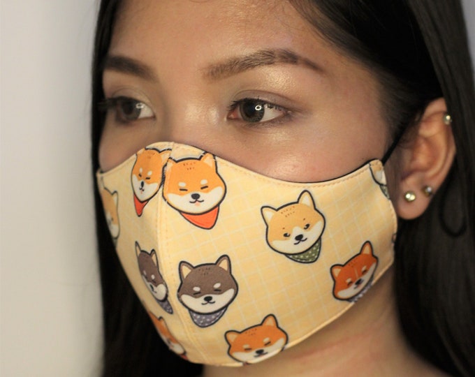 Shiba Inu Dog Face Mask With Filter Pocket Adjustable Ear Loops