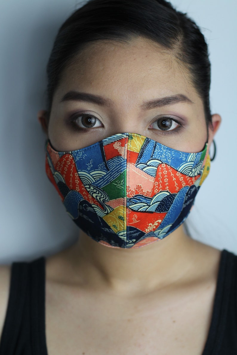 Japanese Print Face Mask with Filter Pocket | Japanese Art Work | Japanese Kimono | Adjustable Face Mask | Gift Idea