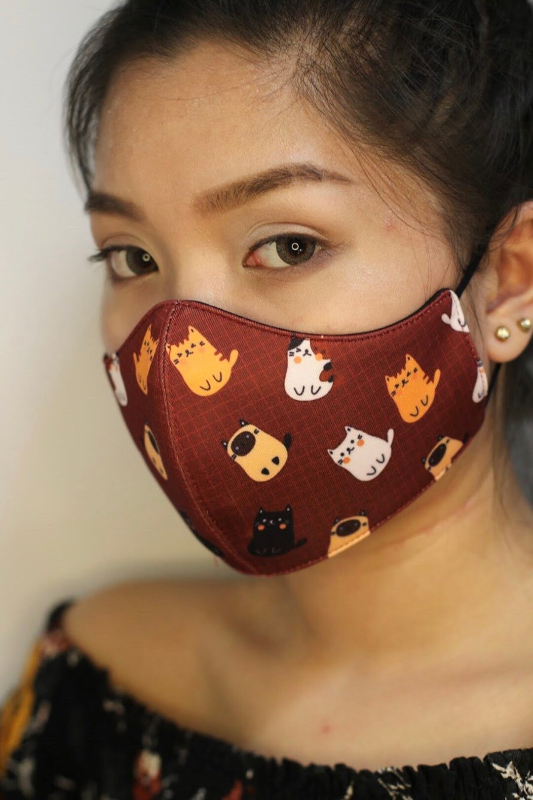 Cats Face Mask With Filter Pocket Adjustable Ear Loops Washable