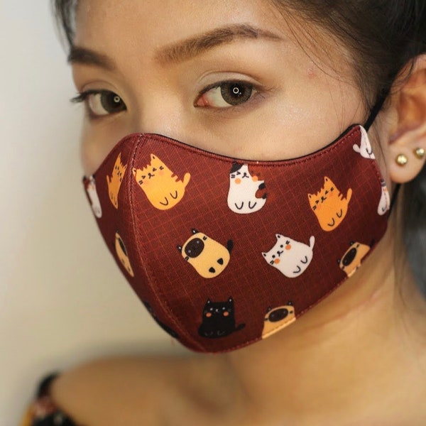 Cats Face Mask with Filter Pocket | Adjustable Ear Loops | Washable | Reusable | Small/Medium Adult | Ready to Ship