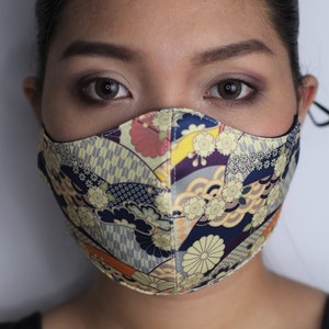 Japanese Print Face Mask with Filter Pocket | Japanese Art Work | Japanese Kimono | Adjustable Face Mask | Gift Idea