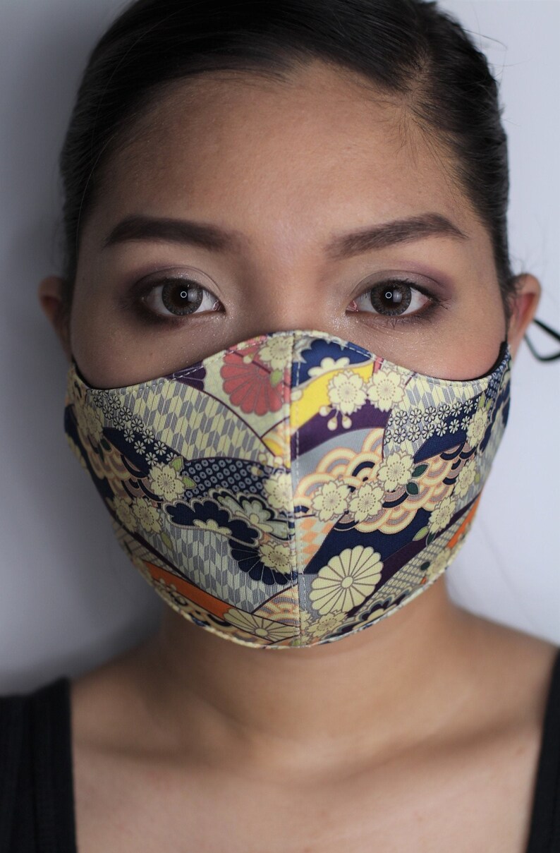 Japanese Print Face Mask with Filter Pocket | Japanese Art Work | Japanese Kimono | Adjustable Face Mask | Gift Idea