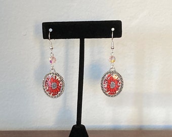 Red Ceramic Floral Earrings