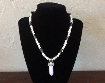 Pearl and Swarovski Crystal Necklace with Crystal Pendant