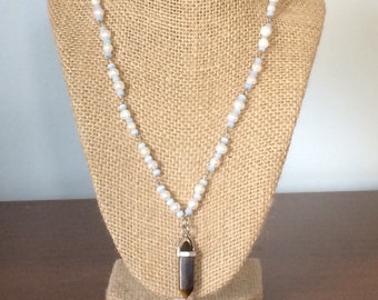 Freshwater Pearl Necklace with Brown Crystal Pendant