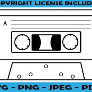 カセット テープ SVG、ミックス テープ SVG、80 年代の音楽、PNG、pdf、jpeg、空のテープ、ラブソング、レトロ、Cricut、カット ファイル
