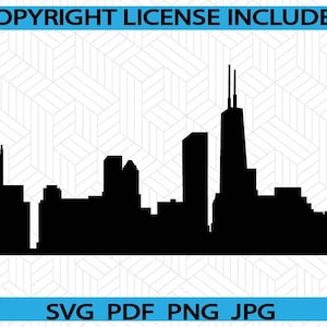 Chicago Skyline SVG | PNG JPG Pdf | Digitale download | Cricut | Bestand knippen | Silhouet | Direct downloaden | Winderige stad