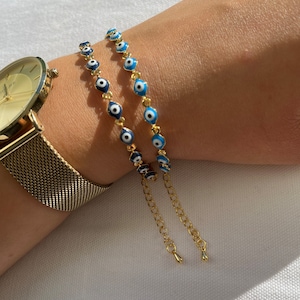 Nazar Eye Bracelet Mavi Boncuk Bileklik Necklace Gold