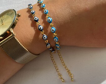 Nazar Eye Bracelet Mavi Boncuk Bileklik Necklace Gold - Etsy