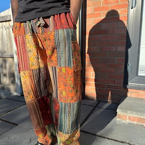 Handmade Patchwork Cotton Cargo Pants | Boho Hippie Festival Trousers