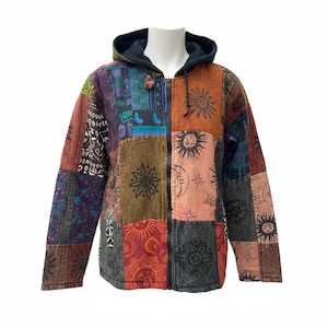 Handmade Patchwork Cotton Zip Hoodie | Nepal Boho Festival Jacket