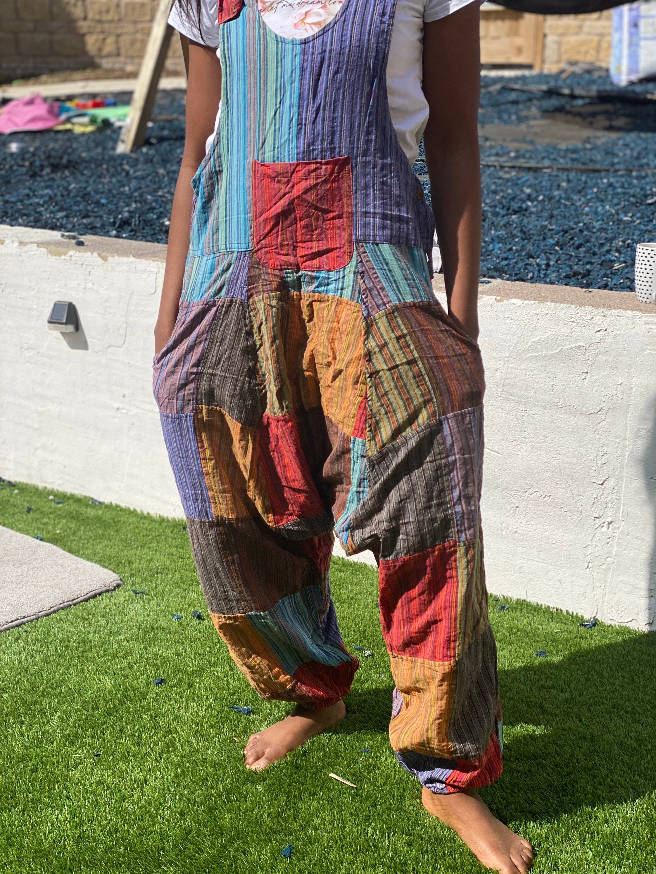 Patchwork Unisex Harem Jumpsuit Overalls Baggy Aladdin Etsy UK