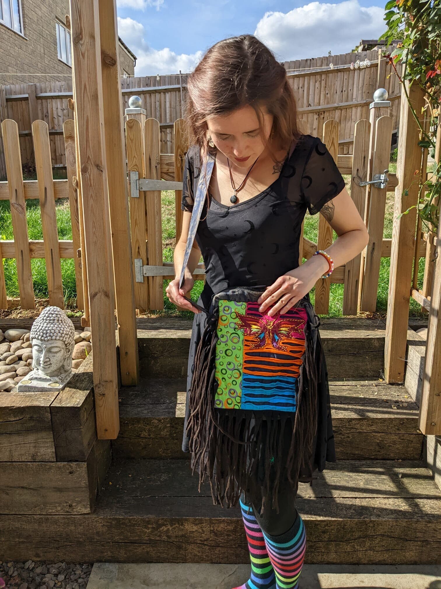 Large FRINGE LEATHER BAG With Turquoise Stone Tassel Western -  UK